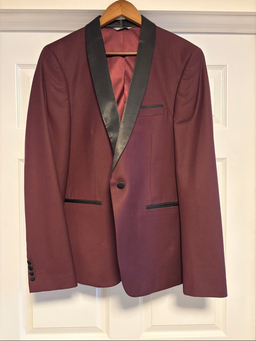 Le Chateau Burgundy Tuxedo Jacket with Black Satin Lapel